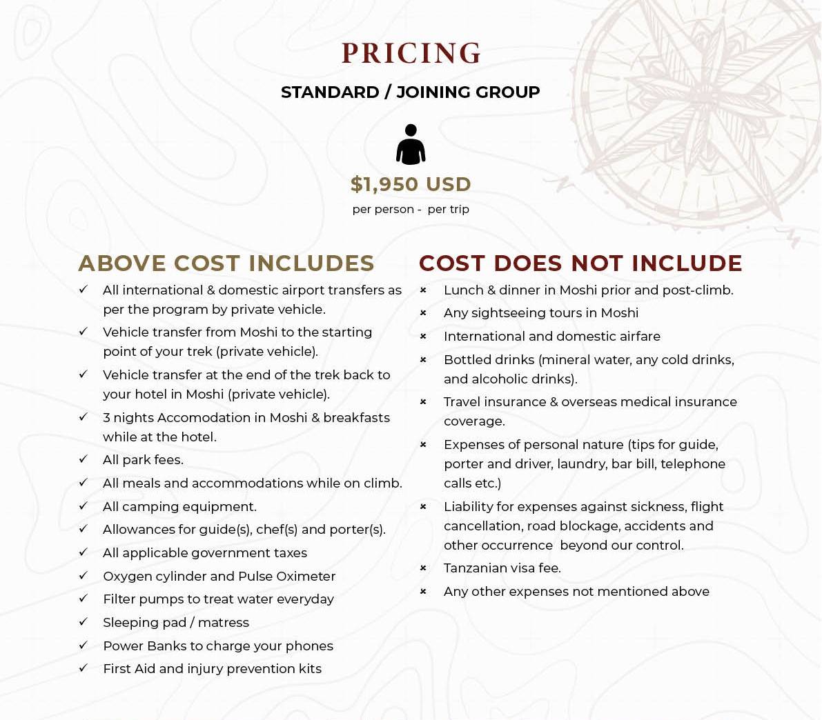 RLAT 6 Day Marangu Route Standard Price