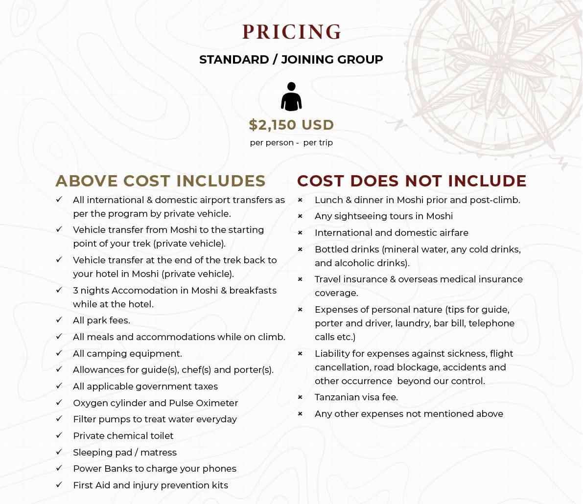 RLAT 6 Day Rongai Route Standard Price