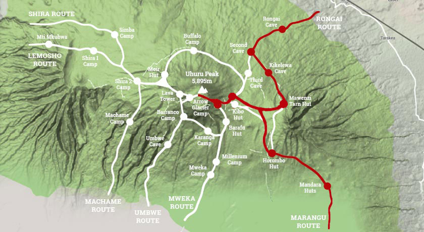Rongai Route map on Mount Kilimanjaro