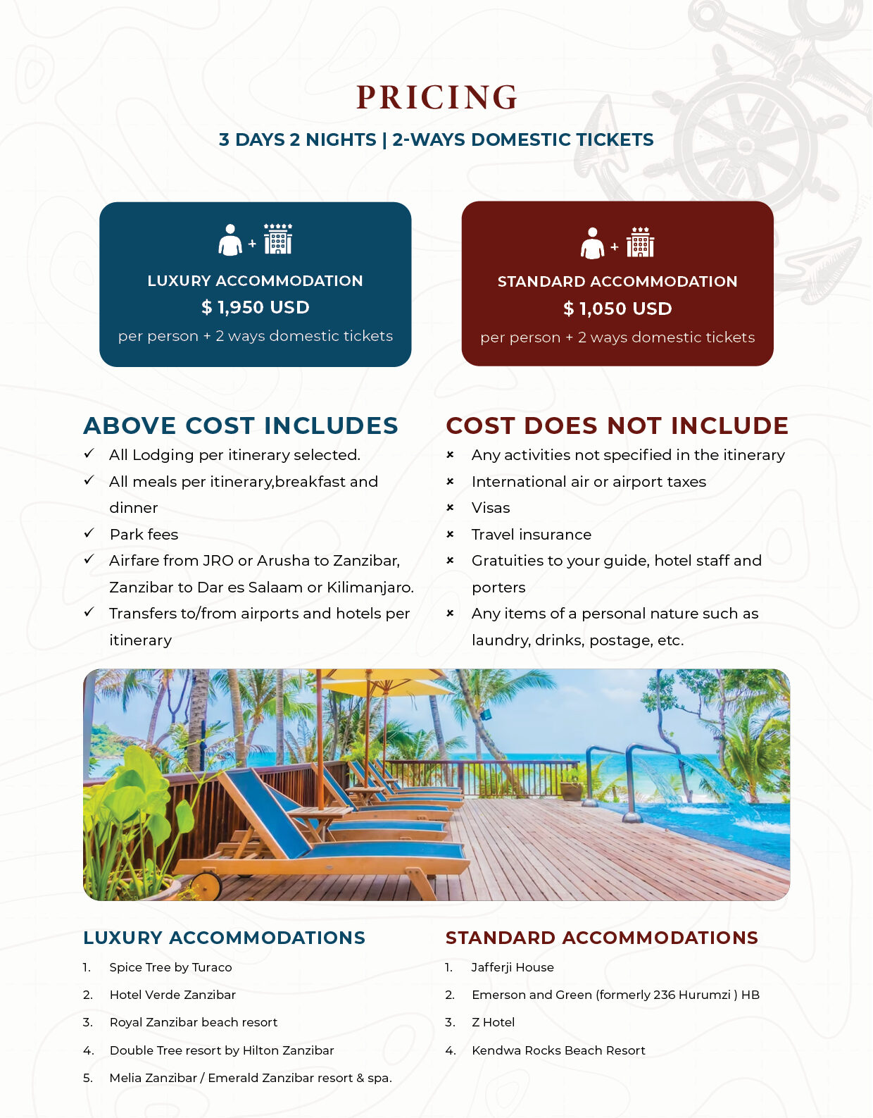 3 Days 2 Nights Zanzibar Island Tour — standard and luxury pricing