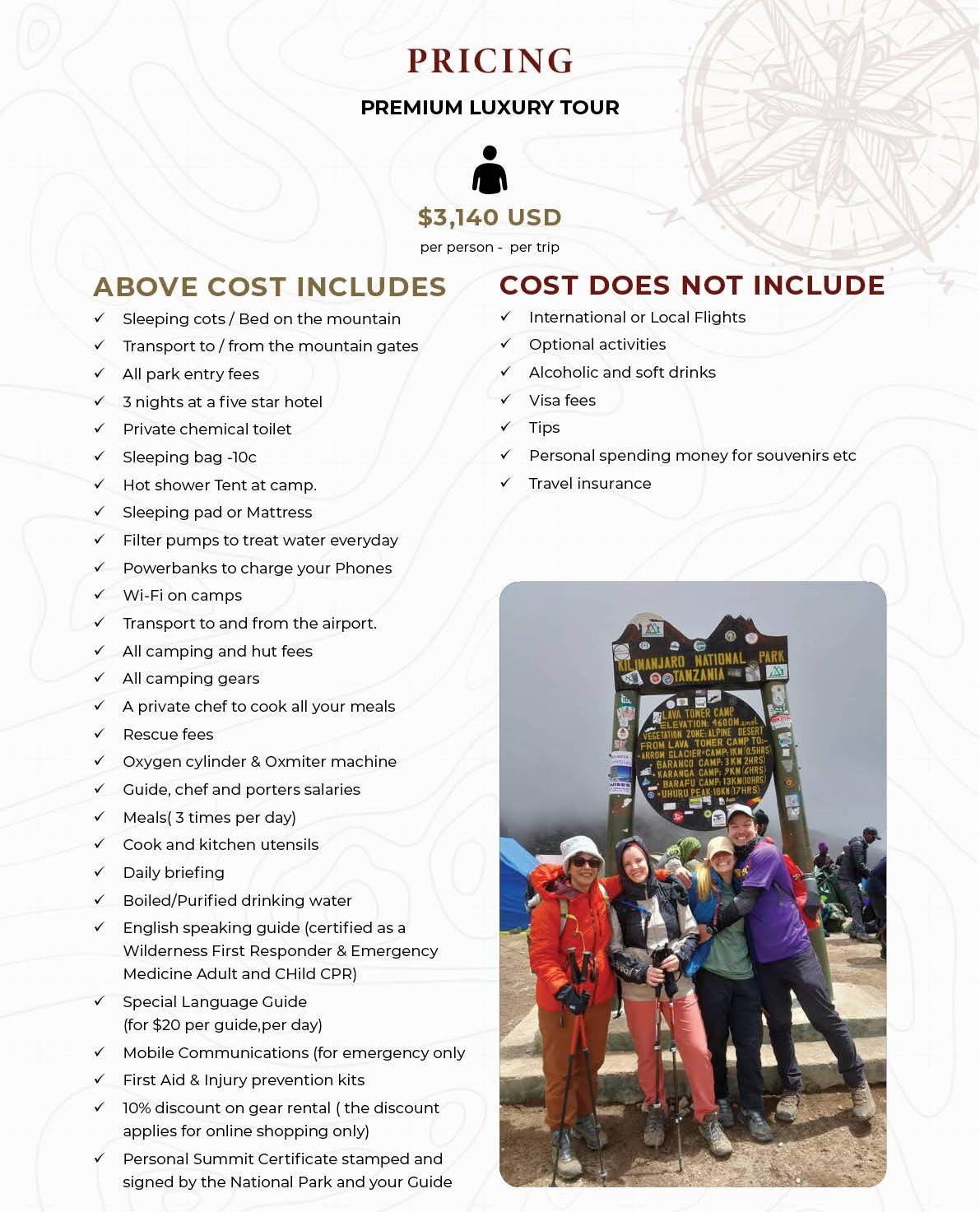 RLAT - 7 Days Machame Route Luxury Price